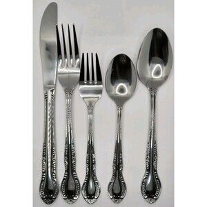 Vintage Stainless Flatware Spoon Knife Fork Columbia Japan Beaded Edge Set of 1